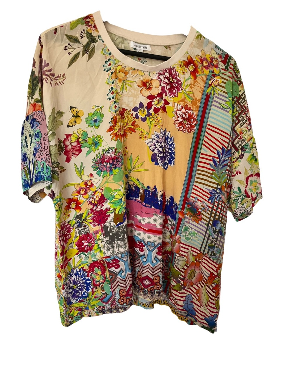 Johnny Was McDreamer 100% Silk Tunic Top Multicolor Floral Boho Oversized MS992D